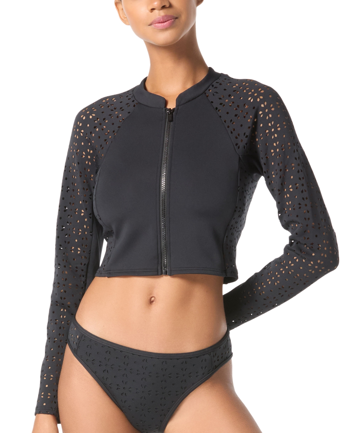 Michael Michael Kors Women's Laser-Cut Cropped Rash Guard