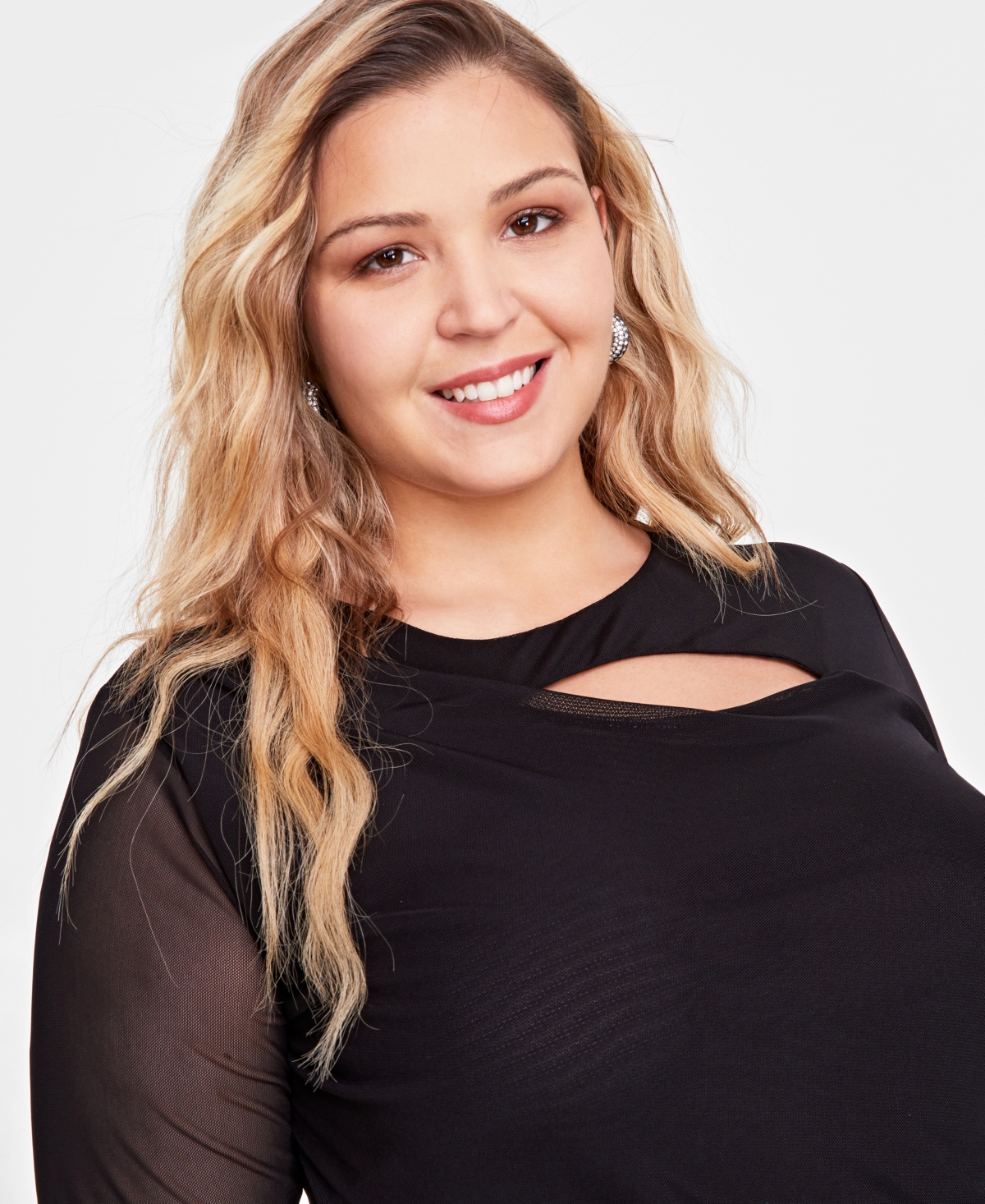 I.n.c. International Concepts Plus Size Mesh Cutout Long-Sleeve Top, Created for Macy's