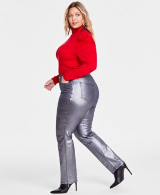 I.N.C. International Concepts Plus Size Metallic Straight Leg Jeans Created for Macy s Macy s