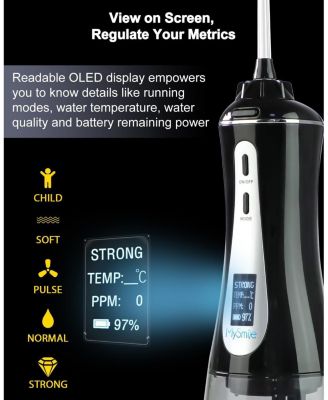 Powerful Cordless 350ML Water Dental Flosser Portable OLED Display Oral Irrigator with 5 Pressure Modes 8 Replaceable Jet Tips and Storage Bag for Home Travel Use