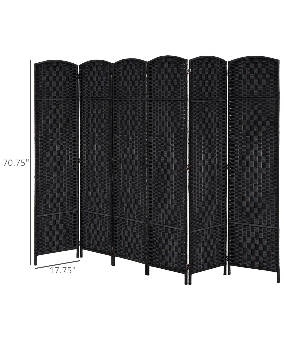 Streamdale Furniture 6' Tall Wicker Weave 6 Panel Room Divider Privacy Screen -- Black