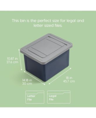 4Pack 35 Qt. File Organizer Plastic File Box for Letter/Legal File, Storage Bin with Durable and Secure Latching Lid, Stackable, Navy