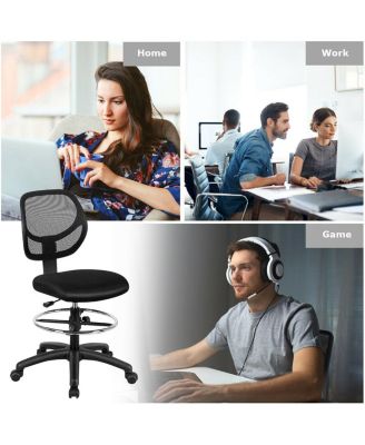 1Pc Adjustable Height Mid-Back Mesh Drafting Chair with Footrest – Ergonomic Swivel Office Chair