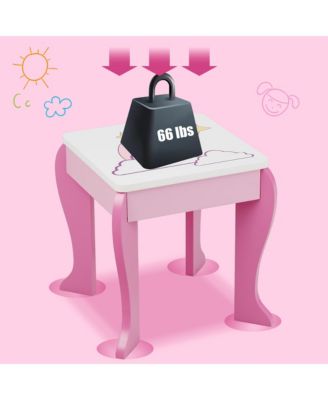 Kids Vanity Makeup Dressing Table Chair Set Wooden