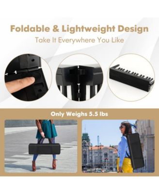 61-Key Folding Piano Keyboard with Full Size Keys and Music Stand-Black