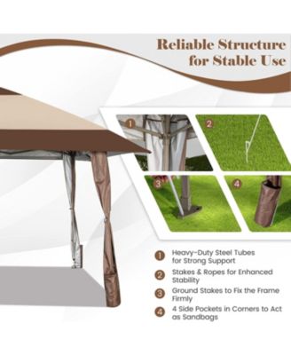 13 x 13 Feet Pop-Up Patio Gazebo with Wheels-Coffee