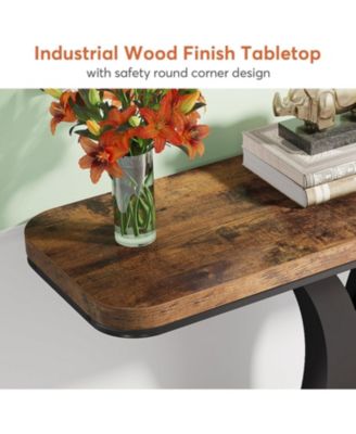 Modern Gold Console Table, 40 inch Narrow Entryway Foyer Table with Geometric Base, Rustic Hallway Accent Table for Living Room, Entrance