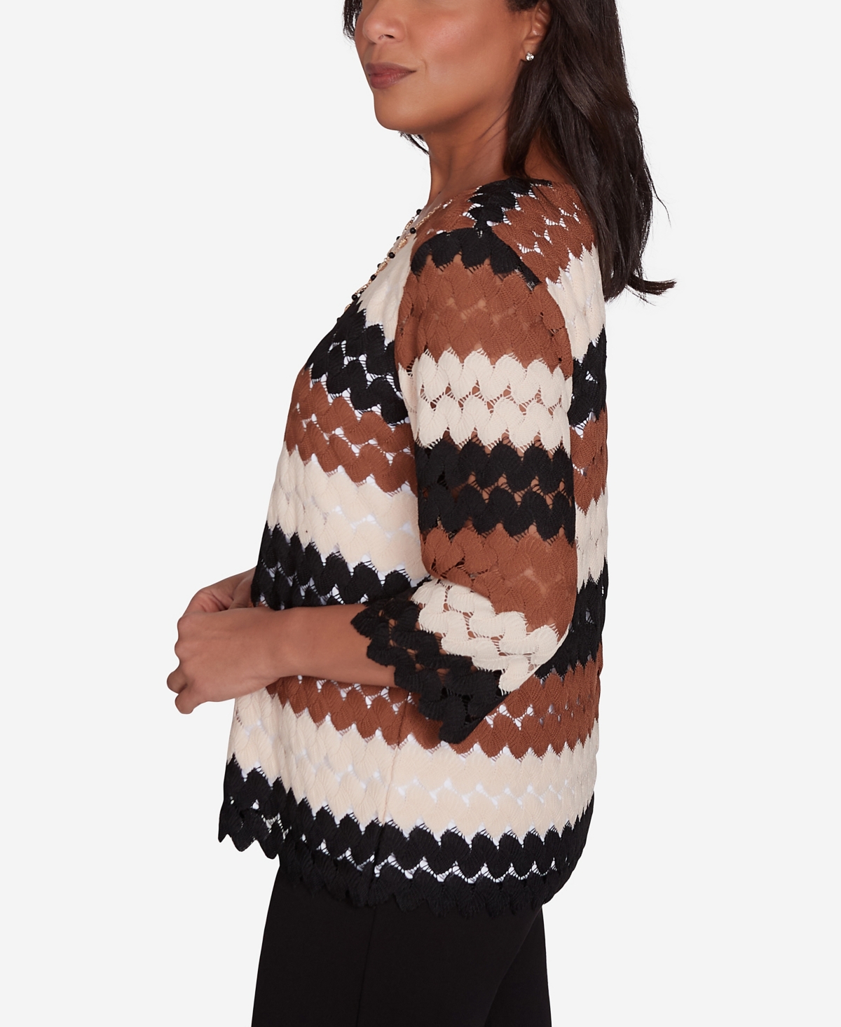 Alfred Dunner Petite Rue Rivoli Lace Textured Necklace Top
