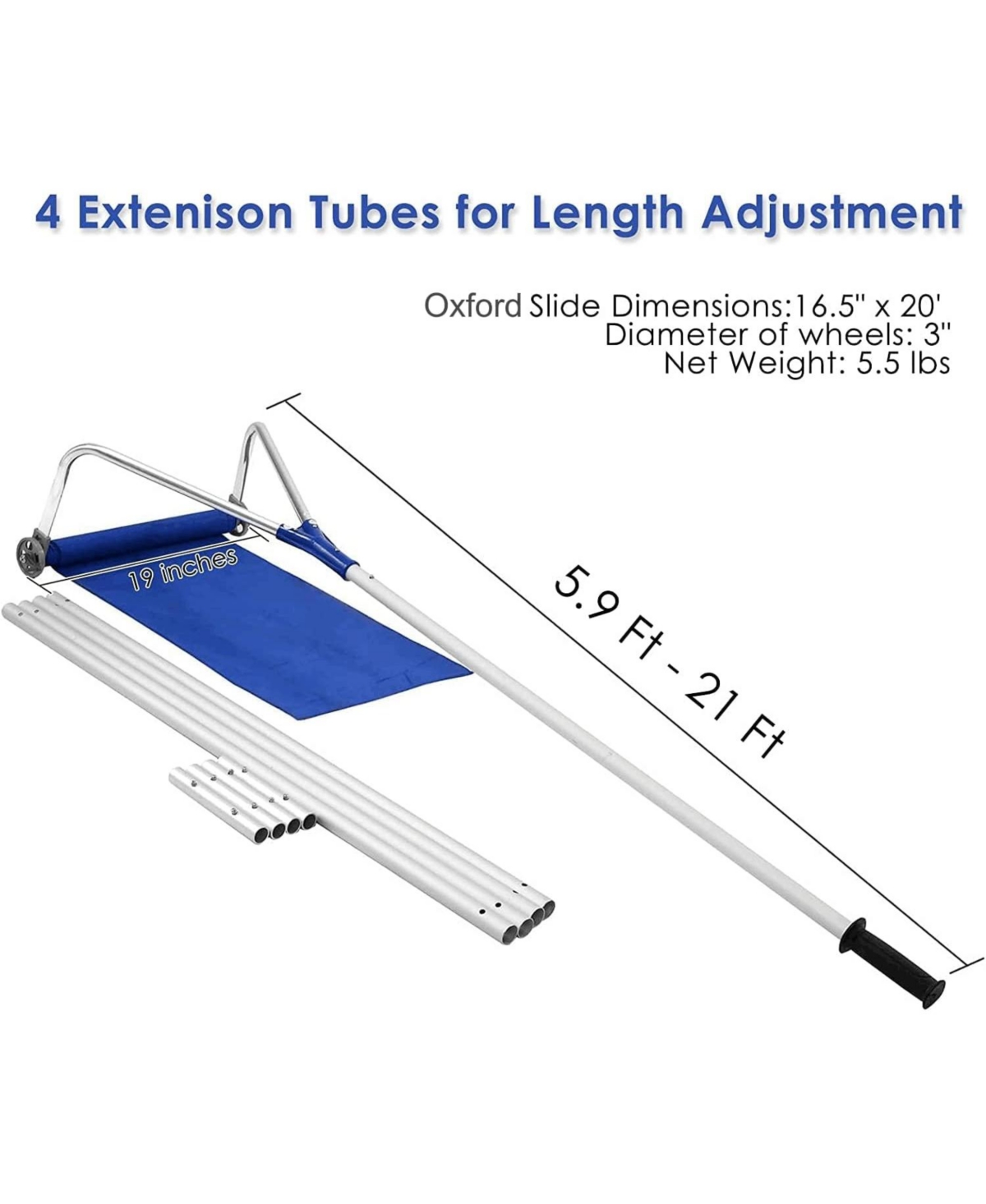 Lightweight Roof Rake Snow Removal Tool 20FT Adjustable Telescoping Handle