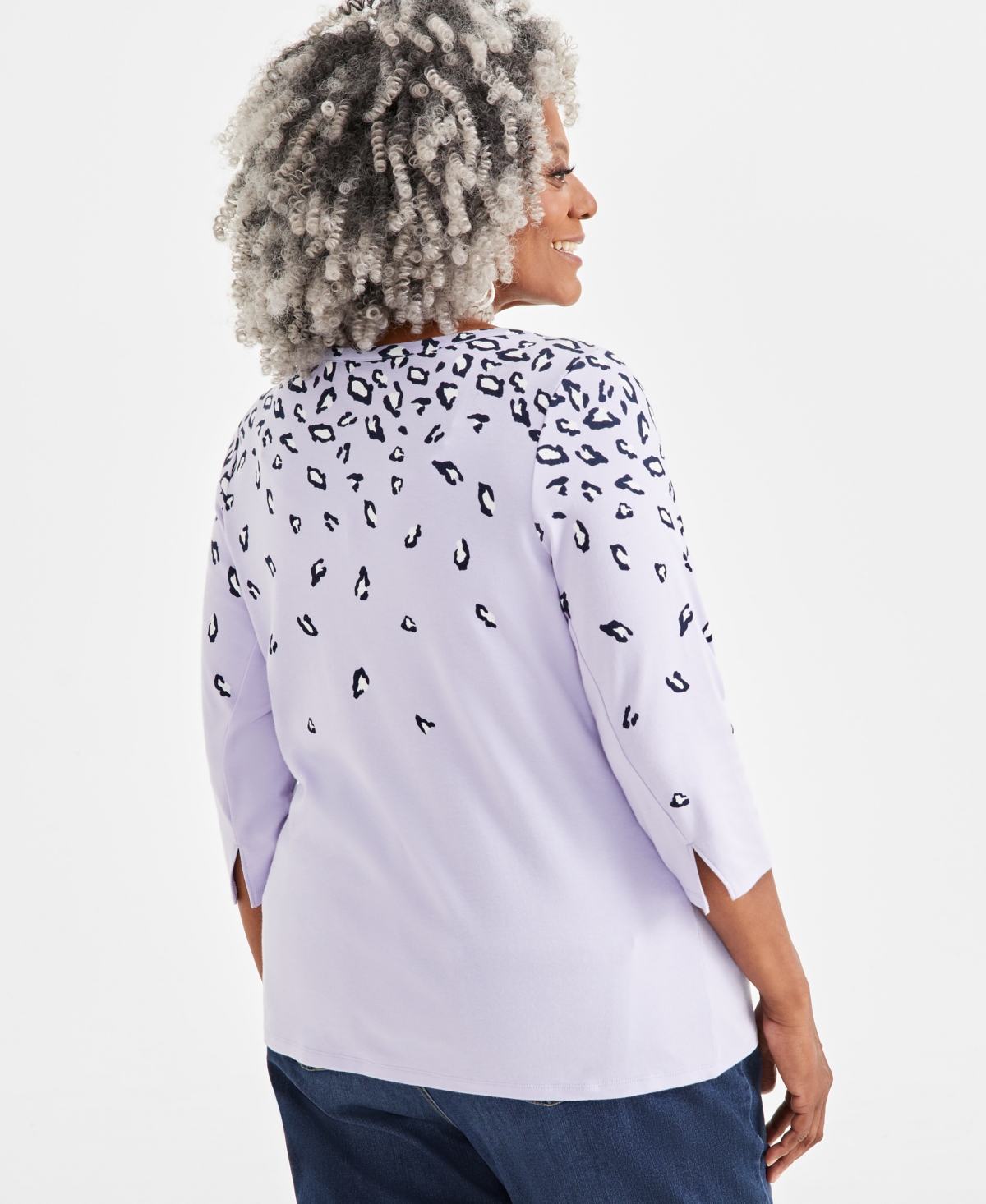 Style & Co Plus Size Printed Cotton Boat-Neck 3/4-Sleeve Top, Created for Macy's