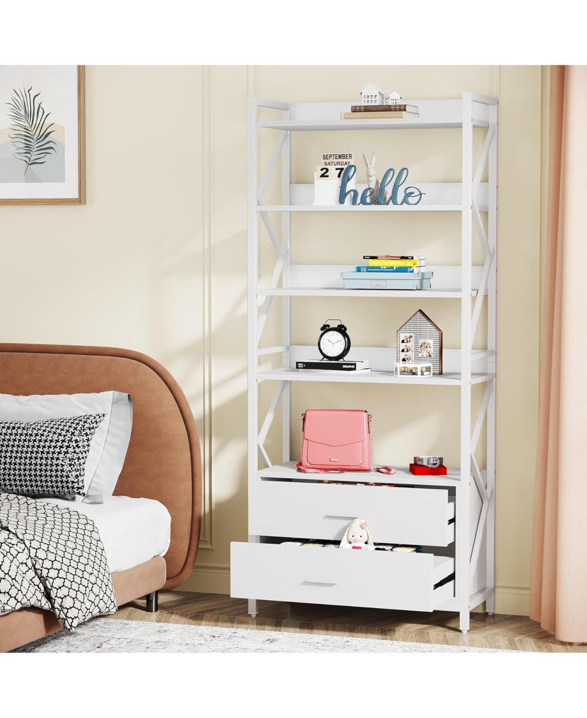 Tribesigns Bookshelf with Drawers, Industrial Bookcase with 2 Drawers, 5 Shelf Open Shelf for Storage, Wood Book Shelf for Living Room, Bedroom