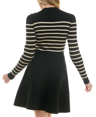 Juniors Lurex Stripe Fit & Flare Sweater Dress