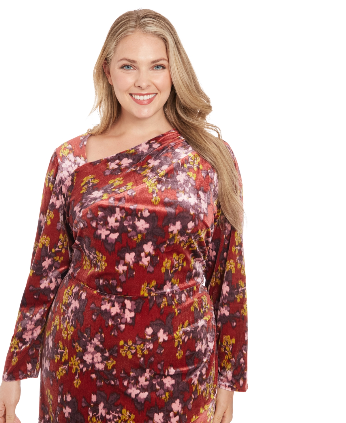 LONDON TIMES PLUS SIZE VELVET FLORAL FIT & FLARE DRESS 