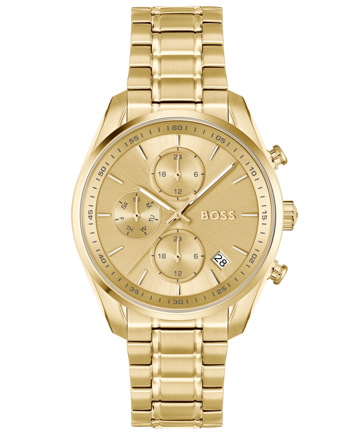 Hugo Boss Women's Grand Tour Ladies Quartz Multifunction Ionic Plated Thin Gold Steel Watch 38mm In Gold-tone