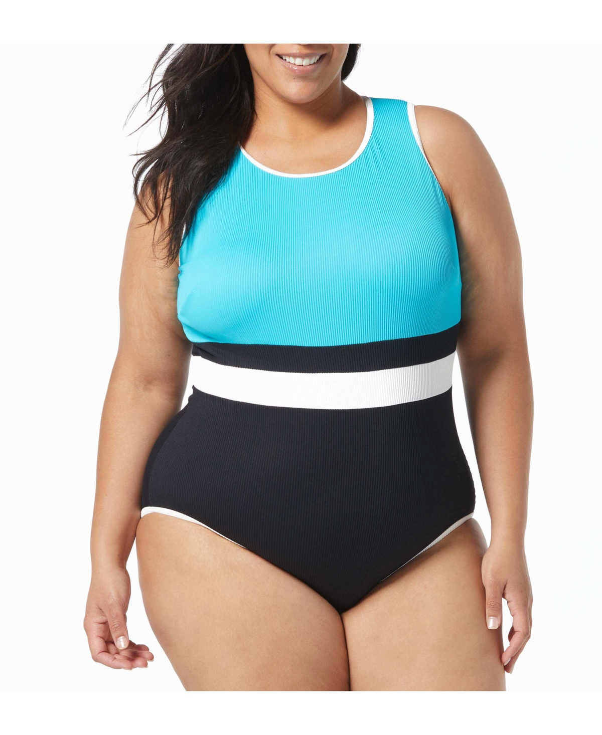 Plus Size Aspire Ribbed One Piece Swimsuit - 001-black