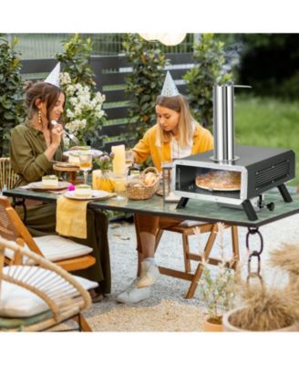 Outdoor Pizza Oven Portable Wood Pellet Pizza Stove with 12 Inch Round Rotatable Pizza Stone