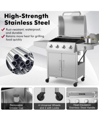 50000BTU 5-Burner Propane Gas Grill with Side Burner and 2 Prep Tables-Silver