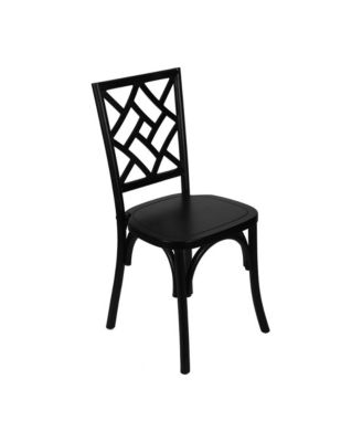 Mara Solid Wood Dining Chair With Stackable Design, Ornate Seat Back Accenting, And Elegant Finish