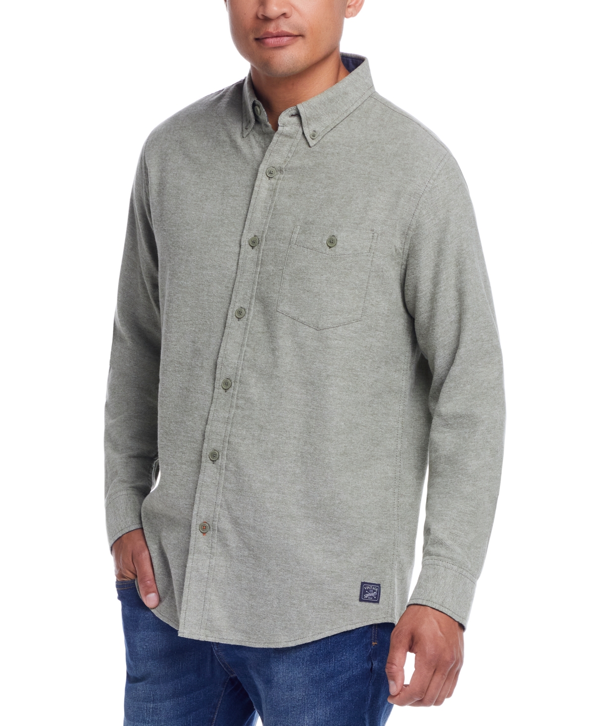 Weatherproof Vintage Men's Regular-Fit Two-Tone Button-Down Twill Flannel Shirt