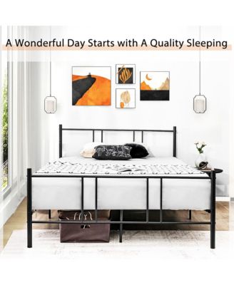 Queen Size Steel Platform Bed Frame Headboard Heavy-Duty Mattress Foundation