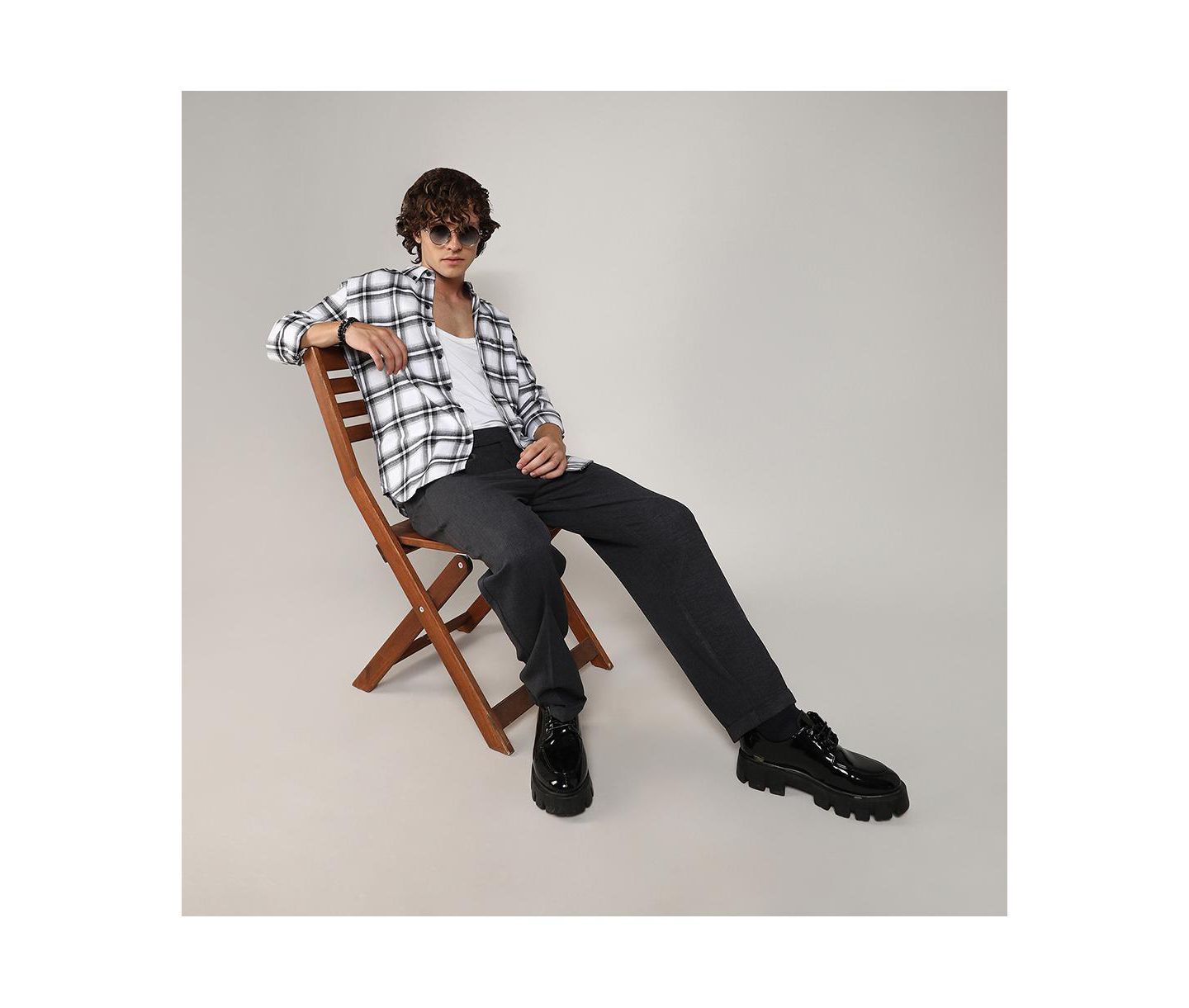 Мужская рубашка Cahoot Campus Sutra Chalk White & Midnight Black Brushed Buffalo Check, цвет: Белый — фото 4