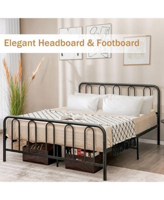 Stylish Queen Size Metal Bed Frame Platform Bed Base w/ Headboard & Footboard
