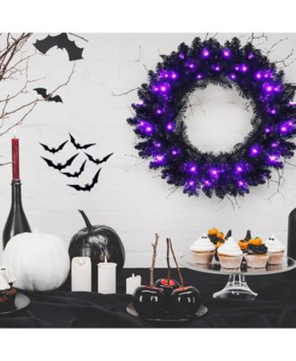 24 Inch Pre-lit Halloween Wreath with 35 Purple LED Lights
