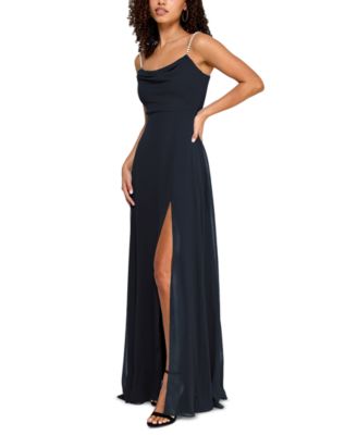 Juniors' Drape-Neck Faux-Peal-Strap Gown 