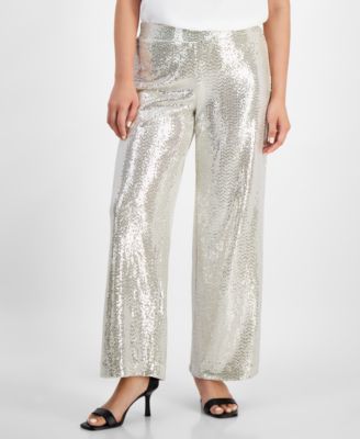 AK Anne Klein - Petite Pull-On Wide-Leg Sparkle Pants