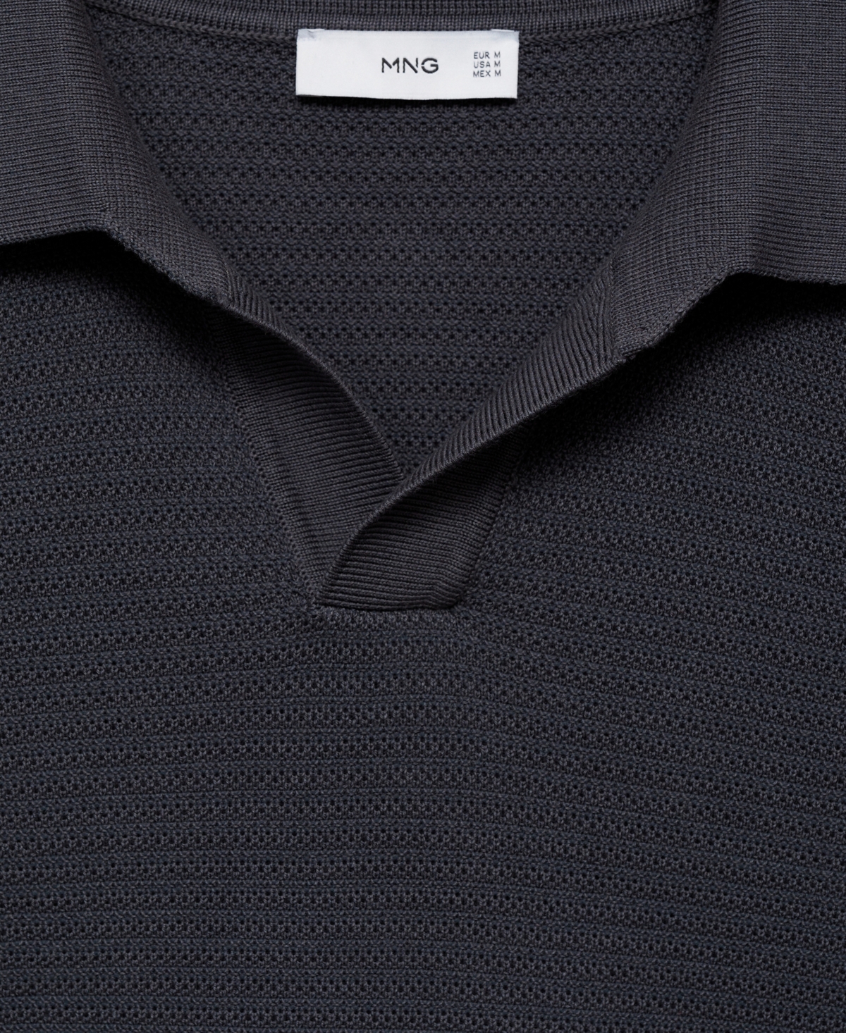 Mango Men's Braided Knit Cotton Polo Shirt