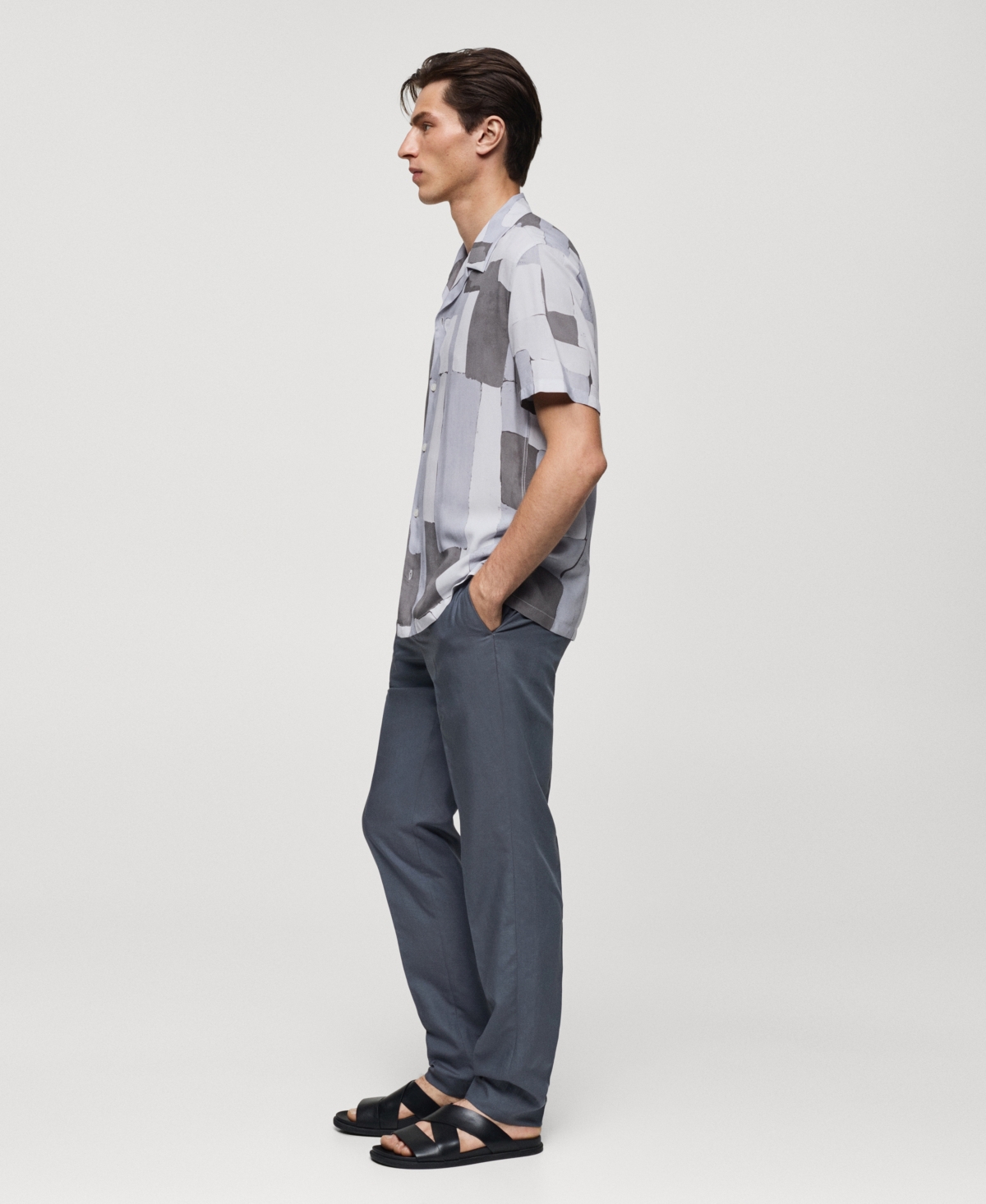 Mango Men's Flowy Printed Shirt In Light,pastel Grey