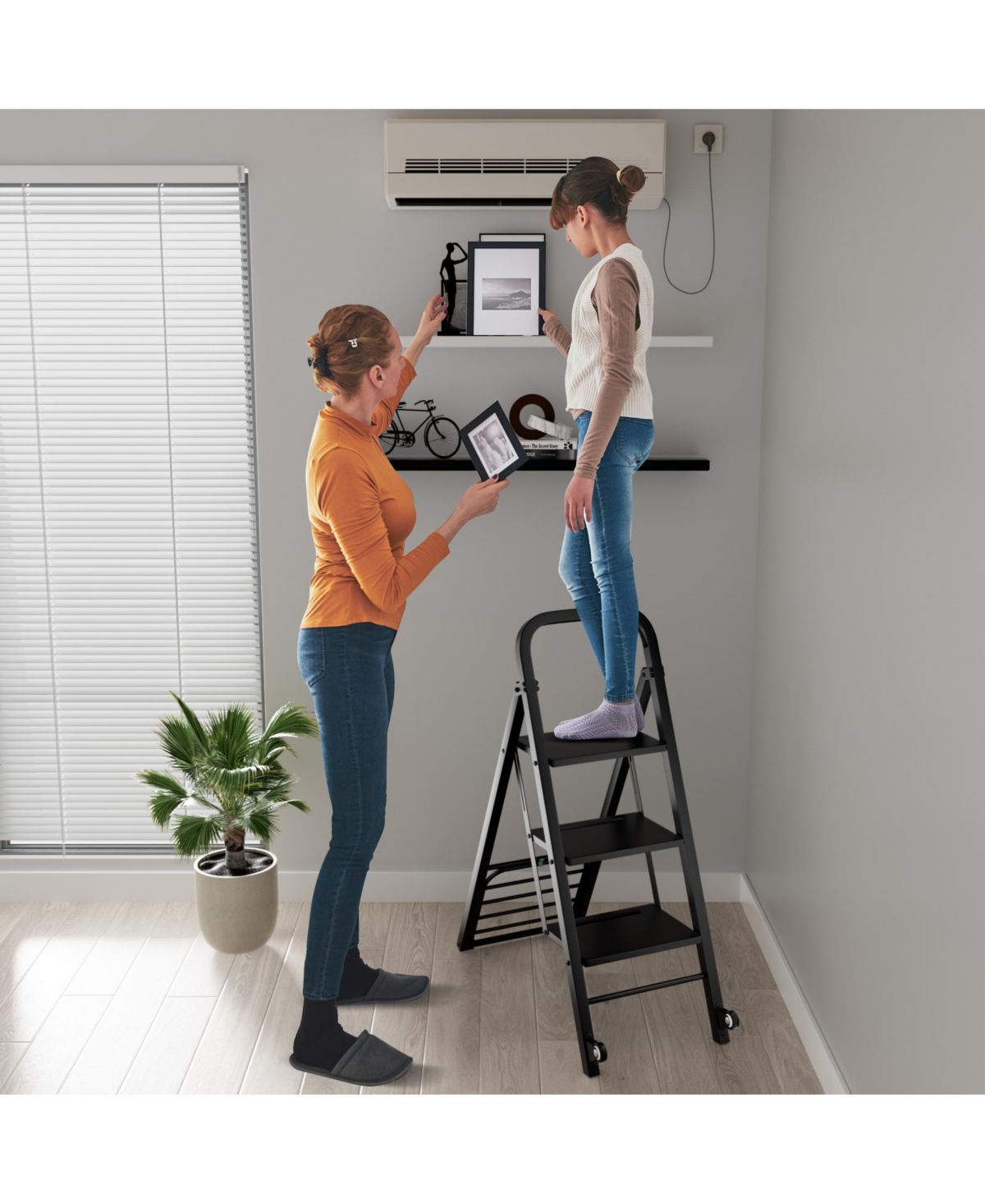 Skonyon 1 Hand Truck and Ladder Combo with Rubber Wheels and Handle