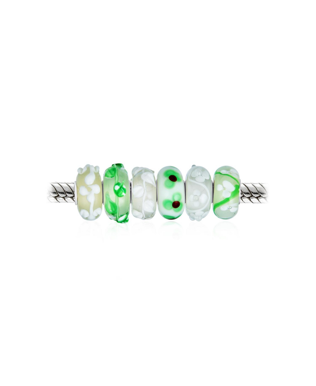 Bling Jewelry Mixed Set Of Bundle Sterling Silver Core Translucent Shades OfGreen 3D Lamp work Floral Murano Glass Swirl Charm Bead Spacer Fits