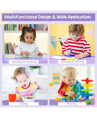 Kids Wooden Round Table & 2 Chair Set w/ Center Mesh Storage