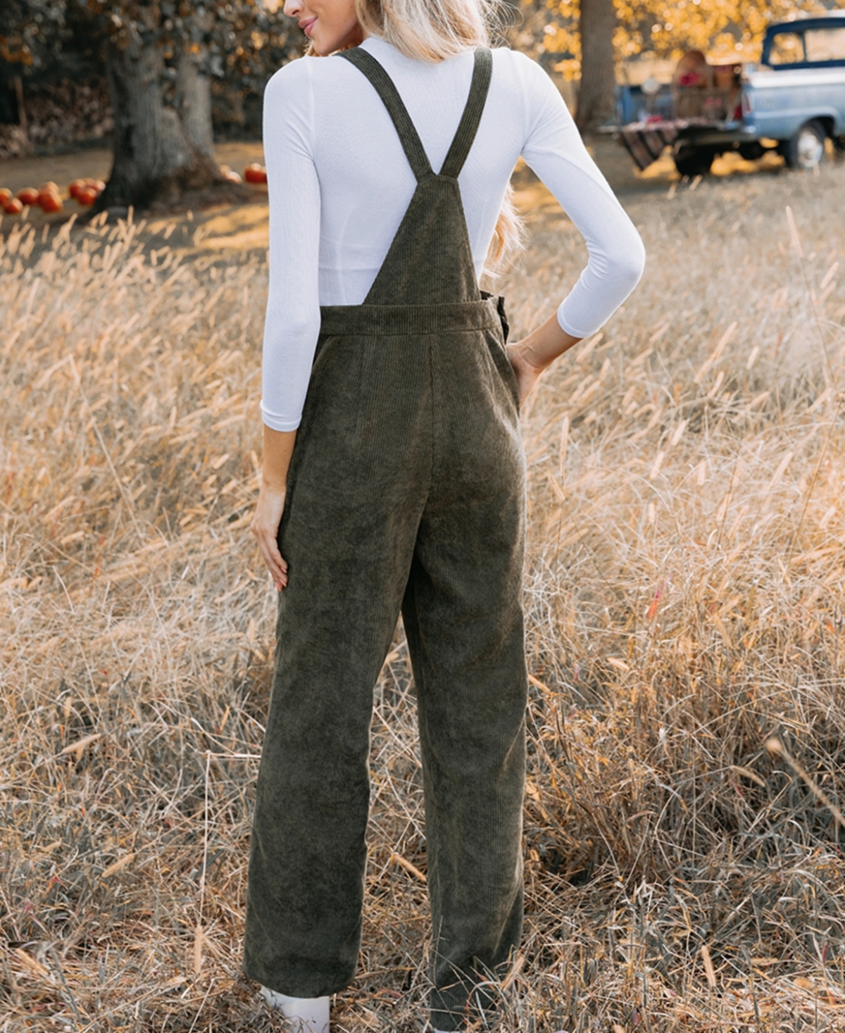 Cupshe Women's Olive Corduroy Tie Strap Overalls