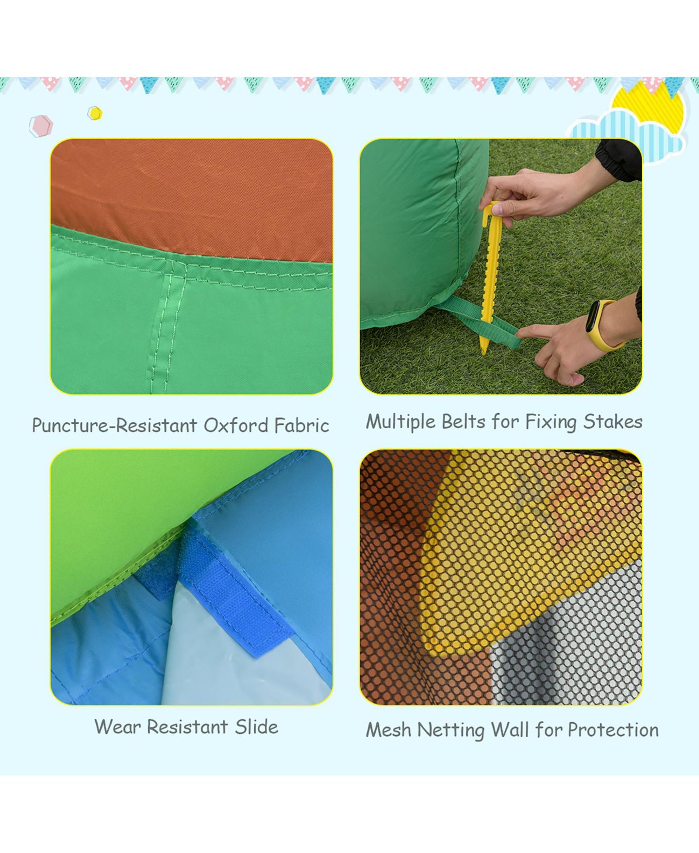 Детская игрушка Costway Jungle Dual-Slide Puncture-Resistant Inflatable Bounce House, 12.5'L x 11.5'W x 7.5'H, Up to 5 Players, Ages 3+, цвет: Зелёный — фото 4