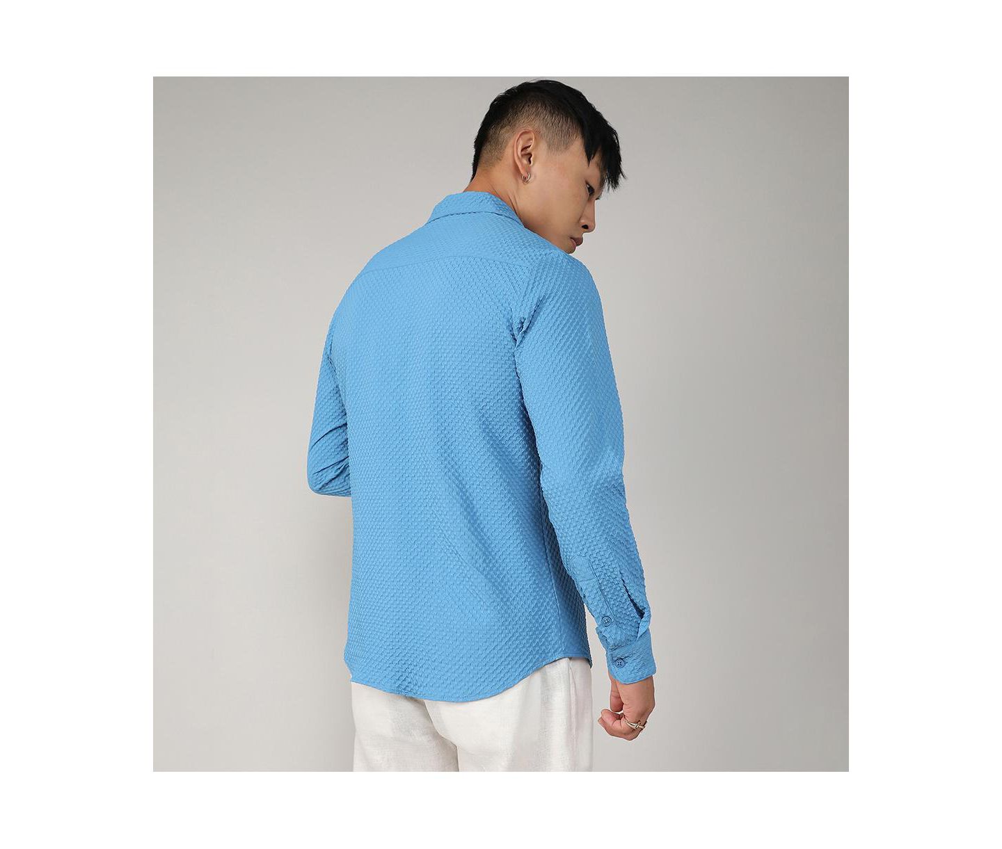 Мужская рубашка Cahoot Campus Sutra Sky Blue Textured Micro Buffalo Check, цвет: Синий — фото 7