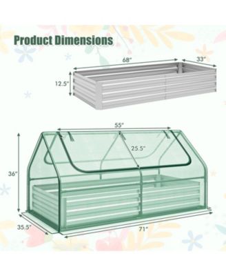 6 x 3 x 3 Feet Galvanized Raised Garden Bed with Greenhouse-Green