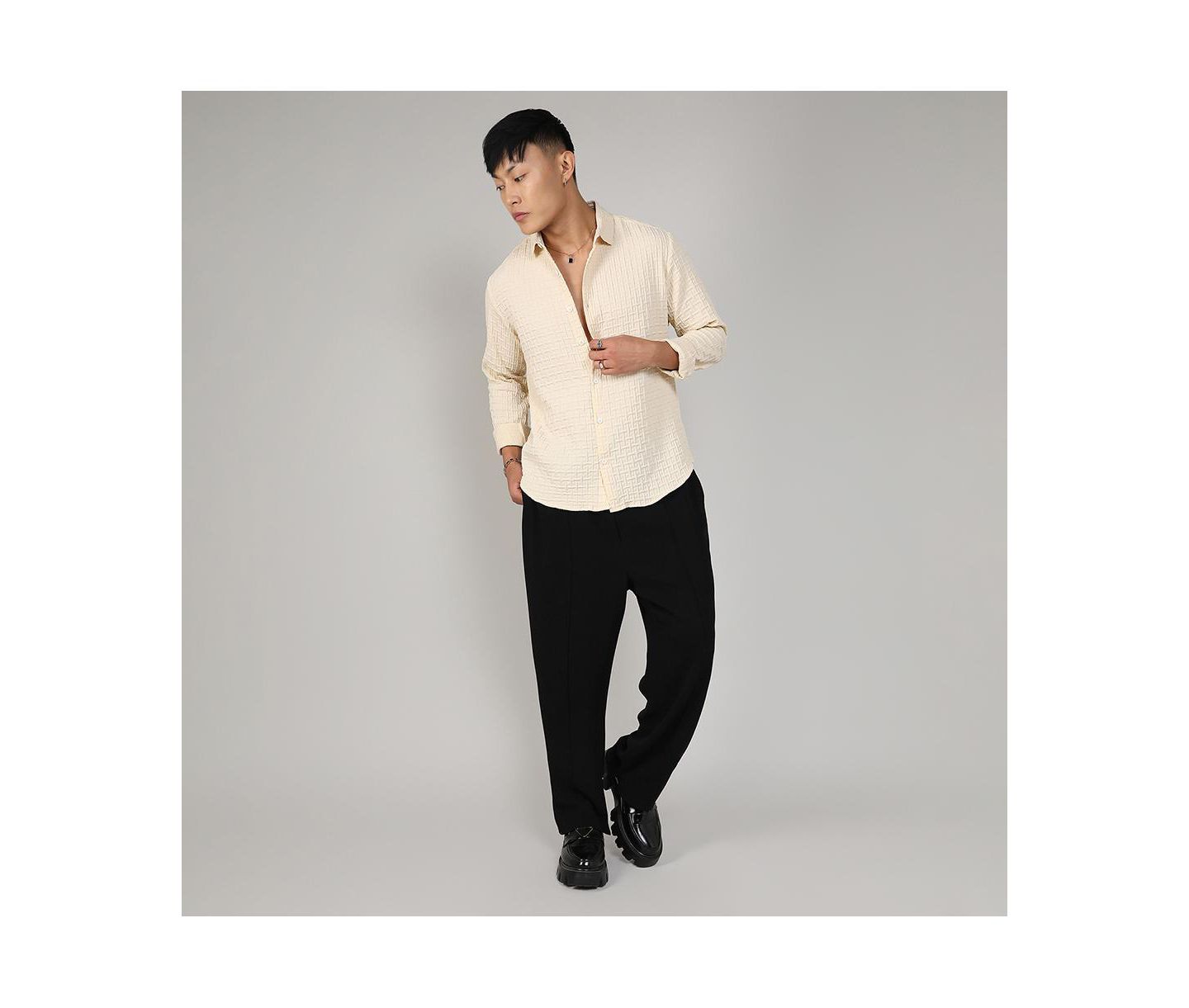 Мужская рубашка Cahoot Campus Sutra Pale Yellow Textured Weave, цвет: Жёлтый — фото 4