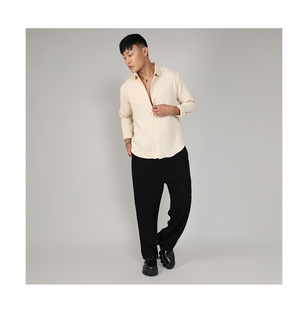 Campus Sutra Men's PaleTextured Weave Shirt - Yellow