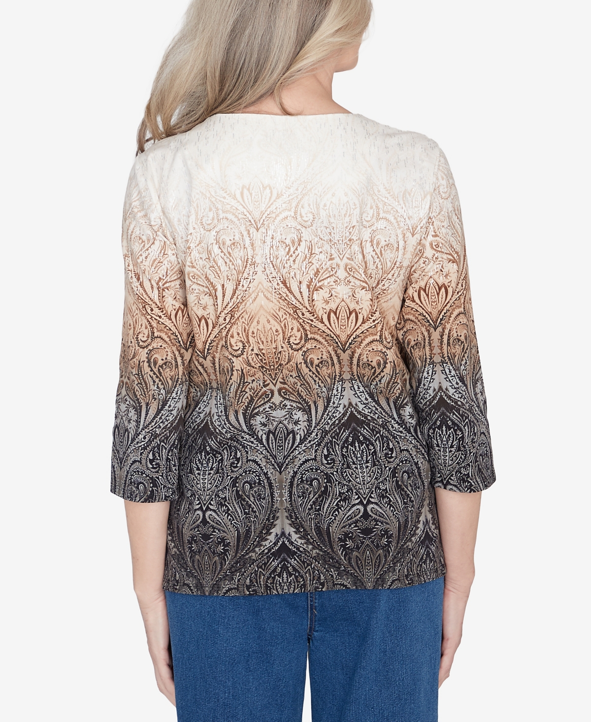 Alfred Dunner Classic Ombre Beaded Keyhole Neck Top In Neutral