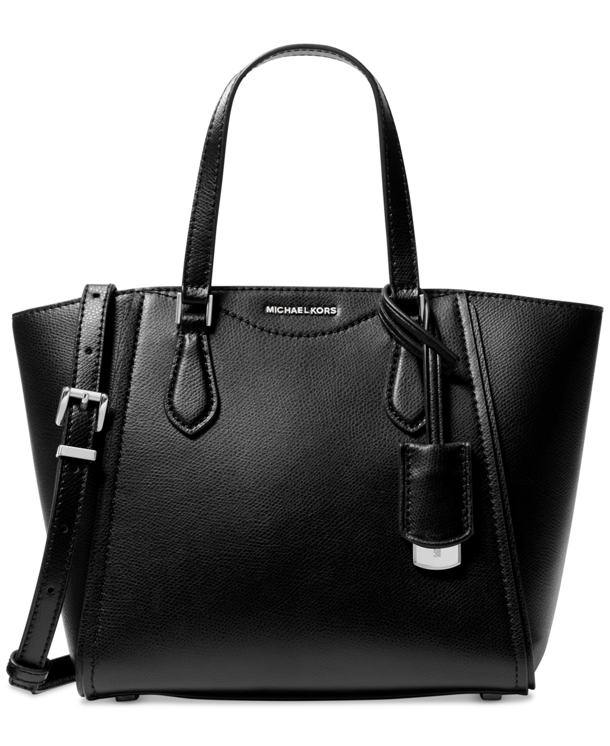 Michael Kors Michael  Taryn Small Convertible Top Zip Tote Crossbody In Black,silver