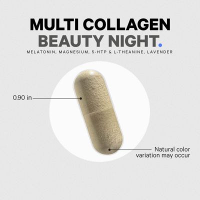 Multi Collagen Beauty Night Capsules - Magnesium, 5-HTP, L-Theanine, Melatonin Supplement, 5 Types Collagen Hair, Skin, Nails, Joints, Sleep 150 Count