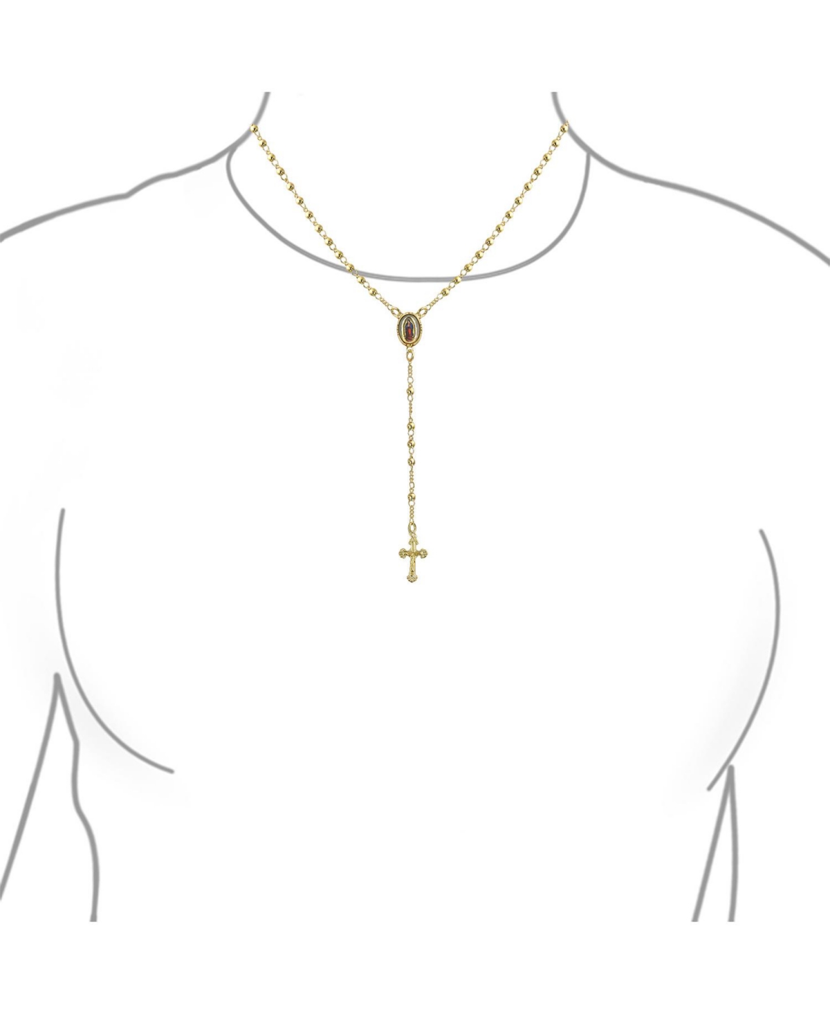 Bling Jewelry Prayer Rosario Crucifijo Crucifix Cross Catholic Virgin Mother Mary Rosary Beads Necklace For Women 18K Gold Plated Brass