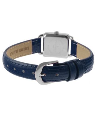 Women's 20mm Square Watch with Glossy Blue Leather Strap
