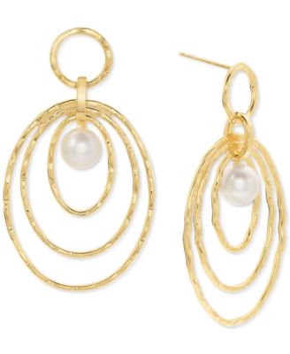 Cultured Freshwater Pearl (6-1/2 - 7mm) Orbital Openwork Drop Earrings in 14k Gold-Plated Sterling Silver