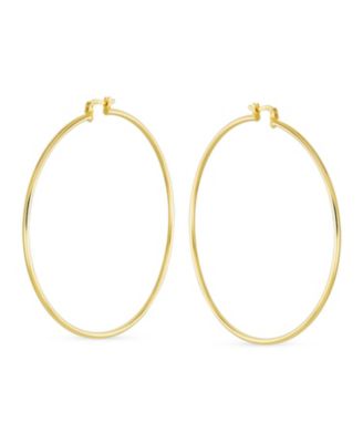 Minimalist Lightweight Round Thin Tube Big Large Hoop Earrings Yellow Gold Plated Brass 2.5 Inch Diameter