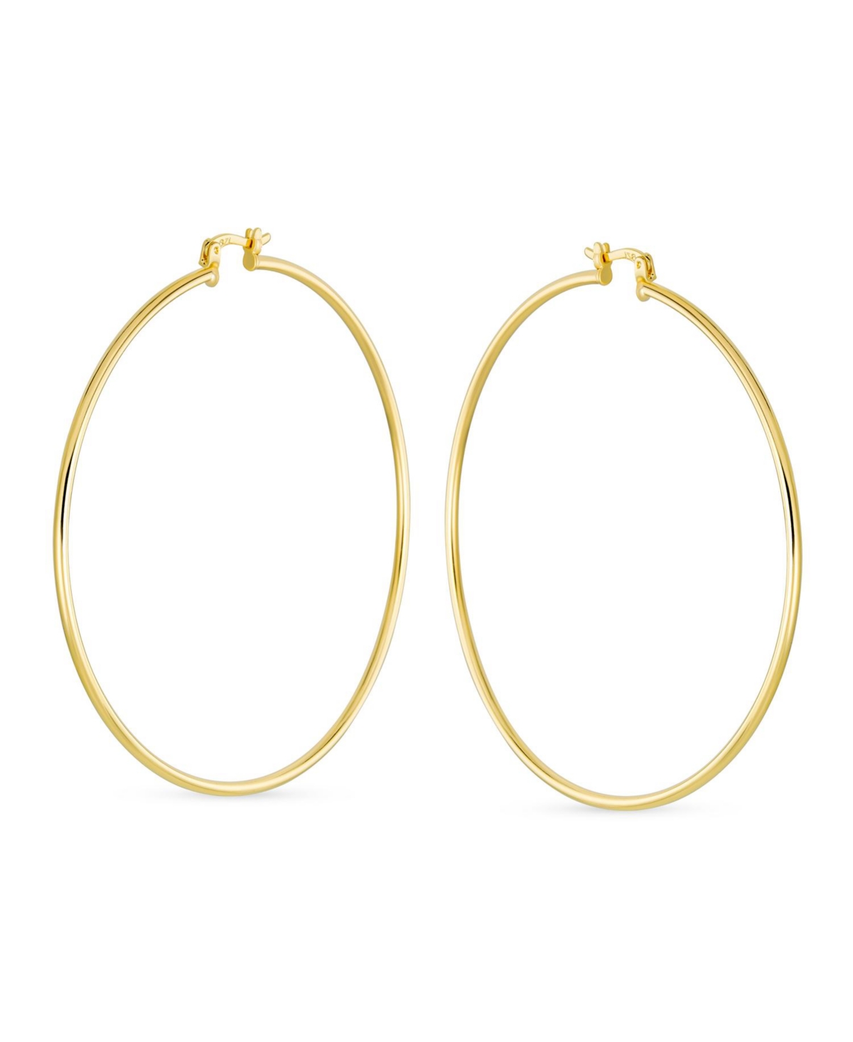 Bling Jewelry Minimalist Lightweight Round Thin Tube Big Hoop Earrings For Women Yellow Gold Plated Brass 2.5 Inch Diameter - Gold-tone