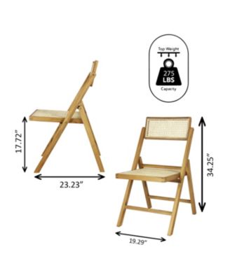 Theo Mid-Century Vintage Wood Rattan Folding Chair with Adjustable Back (Set of 2)