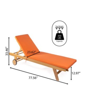Mallorca Modern Classic Adjustable Acacia Wood Chaise Outdoor Lounge Chair with Cushion & Wheels